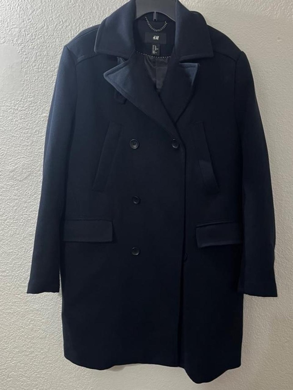 H&M Men's Double-Breasted Navy Blue Peacoat